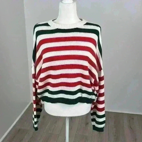 Mi Ami Red Green & White Striped Pullover Sweater Size S - Picture 1 of 8